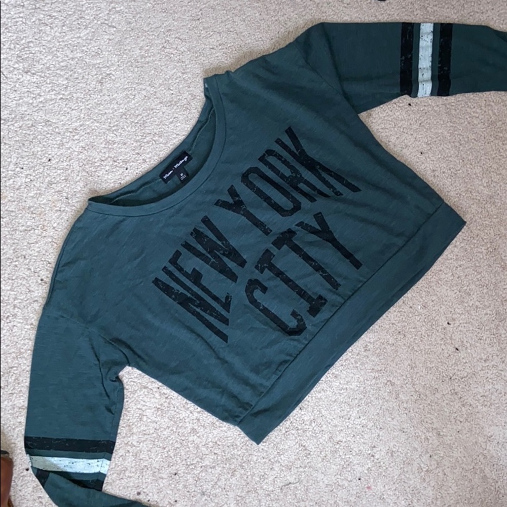 Dark Greenish Blue Cropped Long Sleeve Shirt